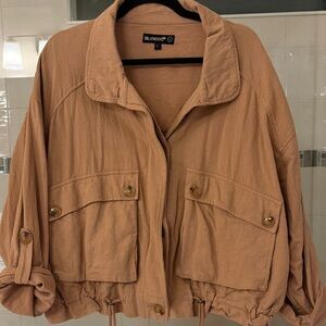 Blank NYC Women's Tan Jacket with Adjustable Waist and Sleeves Size L